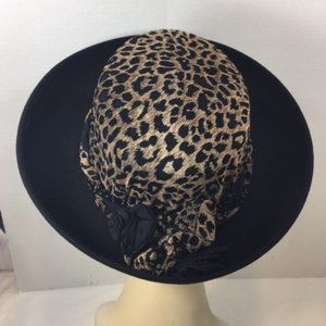 Handmade Leopard Print Wide Brim Black Hat
